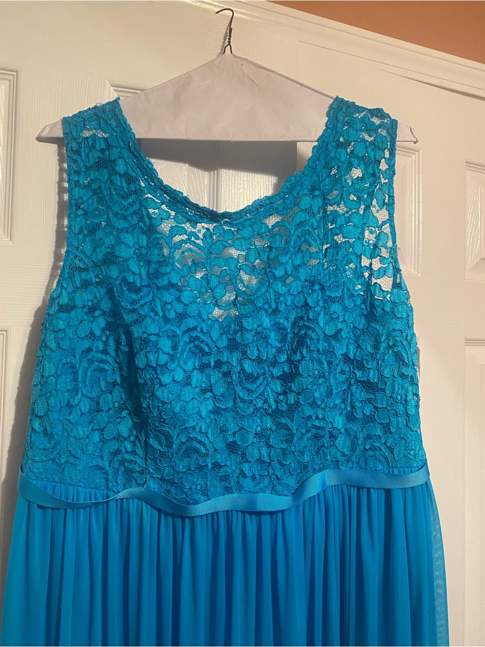 David's Bridal Teal Lace Bodice Chiffon Skirt Dress